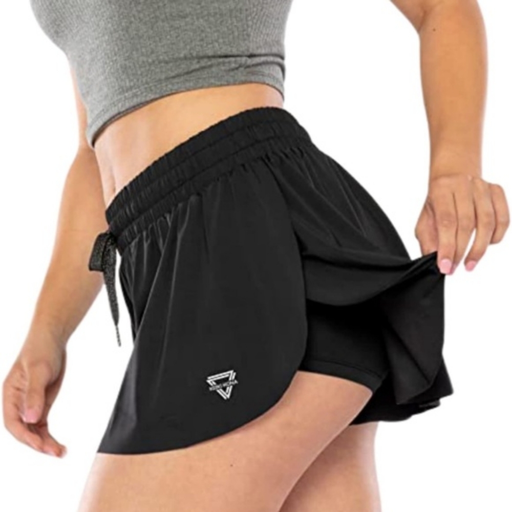 KEIKI KONA Black 2 in 1 Butterfly Hem Running Tennis Shorts Skort
